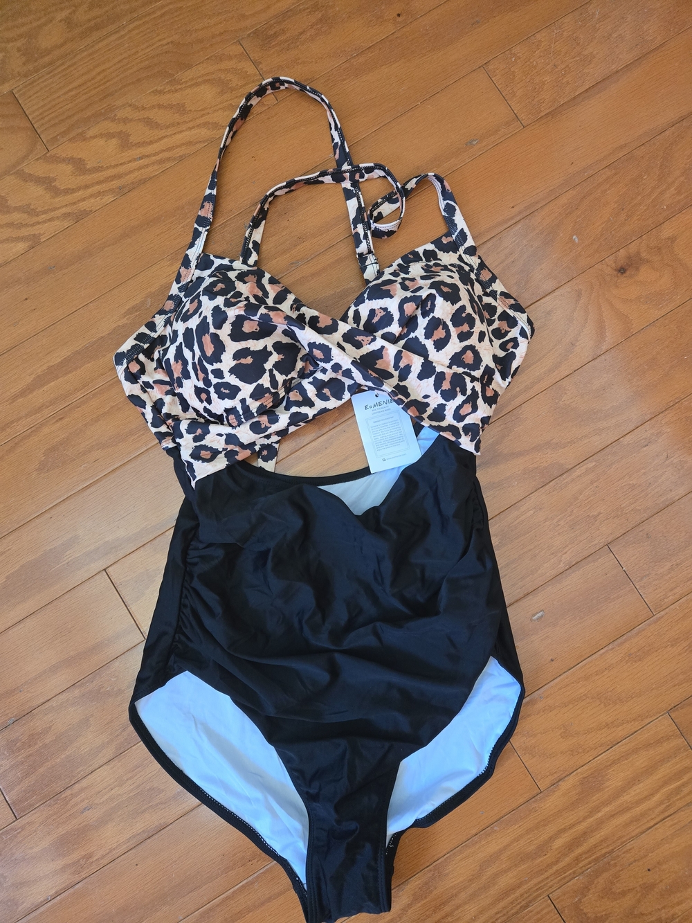 Eomenie Leopard Print & Black One-Piece Swimsuit Size Large NWT